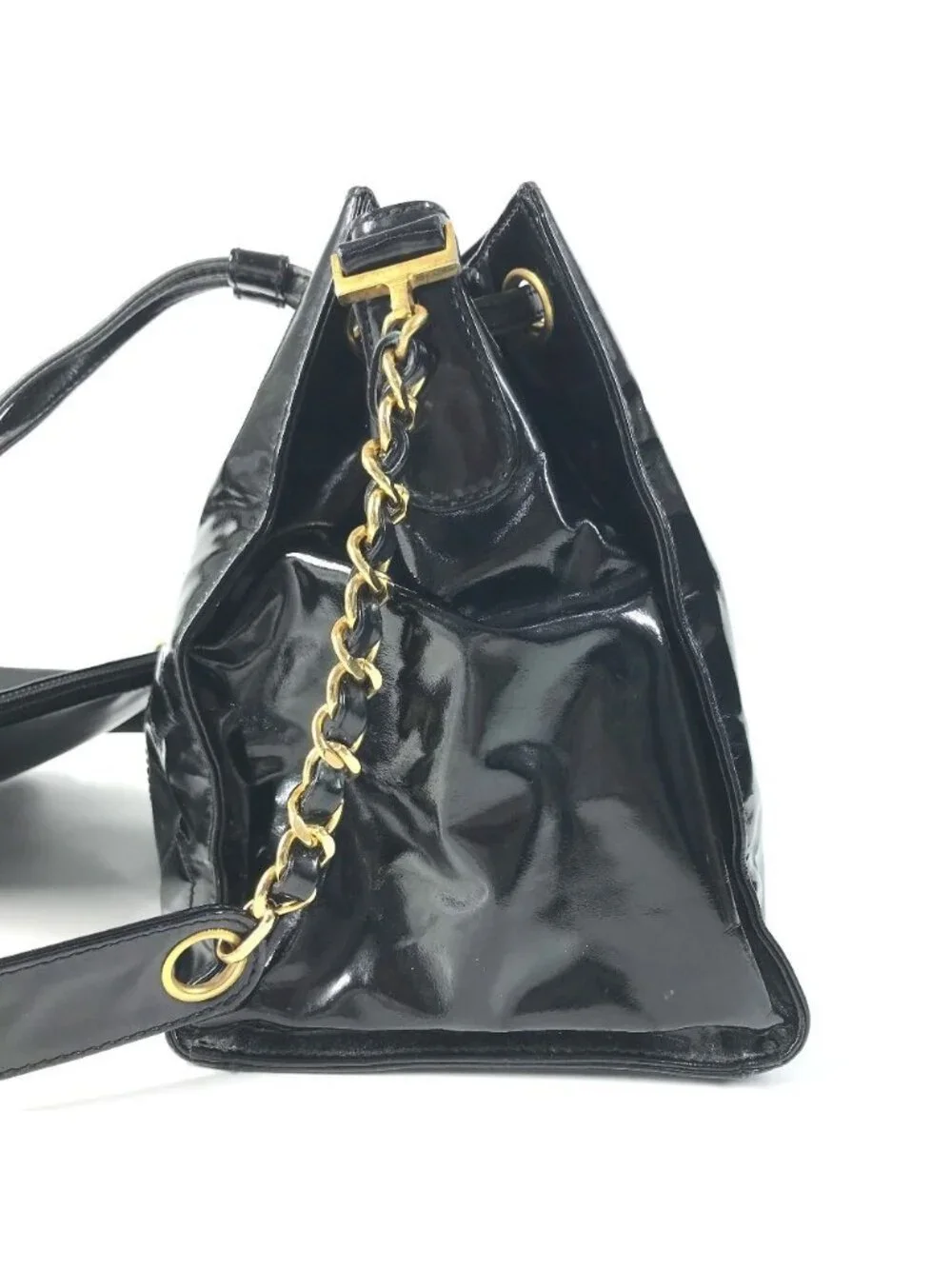 Chanel Shoulder Bag Drawstring CC Logo Enamel Black